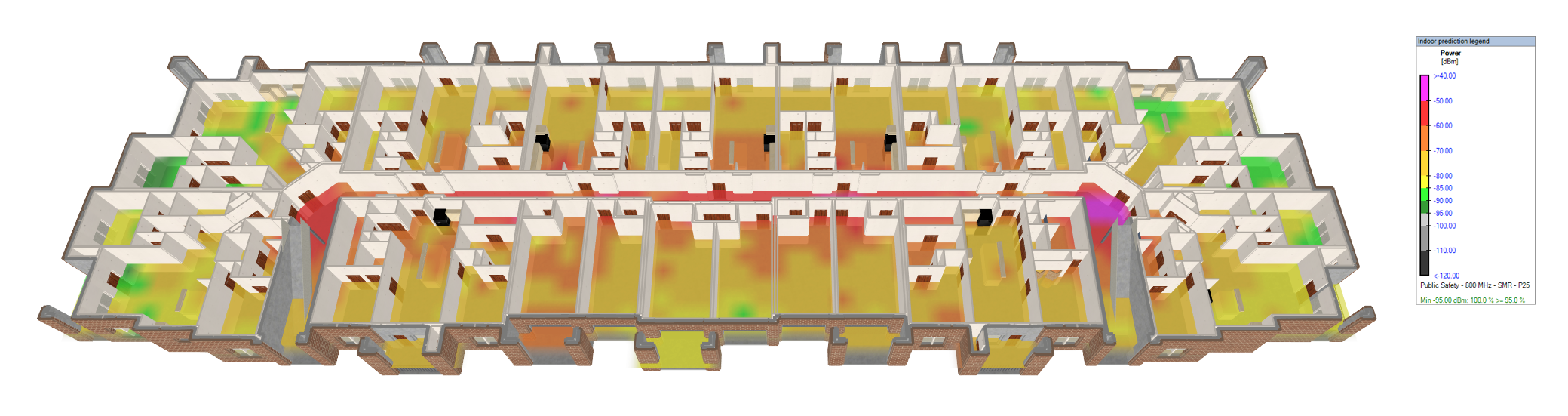 iBwave propagation simulation compared against the post-installation RF survey benchmark